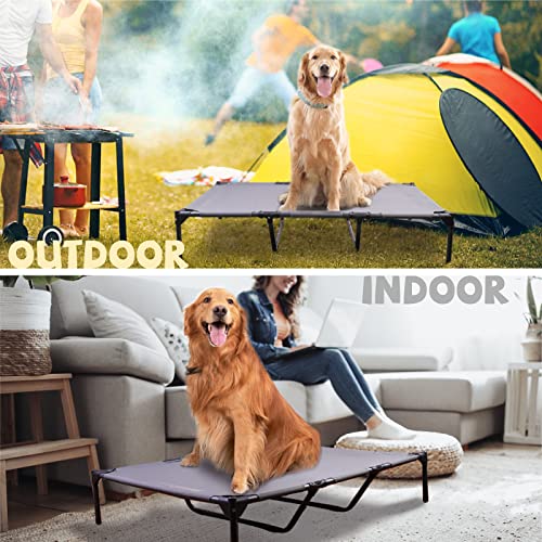 YUNYUDashing Elevated Dog Bed, Portable Raised Dog Bed for Indoor & Outdoor Use, Dog Cot Easy to Install and Clean Non-Slip Rubber Feet, Breathable Mesh, Suitable for Small to Large Dogs, Grey