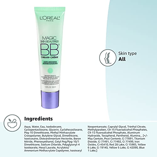 L'Oréal Paris Makeup Magic Skin Beautifier Anti-Redness BB Cream Tinted Moisturizer, 1 Ounce