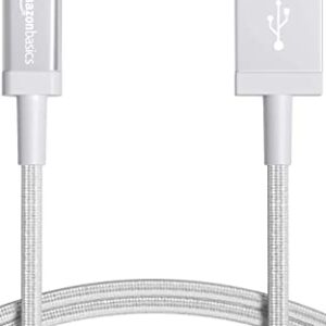 Amazon Basics Nylon USB-A to Lightning Cable Cord, MFi Certified Charger for Apple iPhone 14 13 12 11 X Xs Pro, Pro Max, Plus, iPad, Silver, 3-Ft