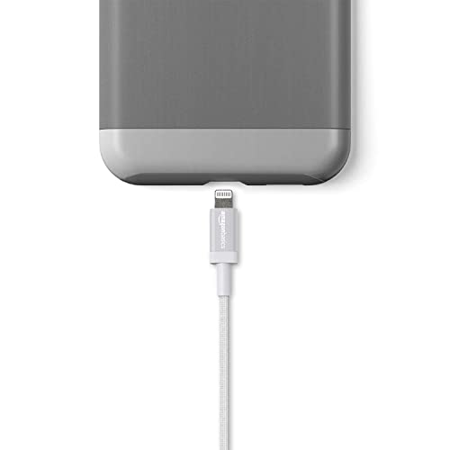 Amazon Basics Nylon USB-A to Lightning Cable Cord, MFi Certified Charger for Apple iPhone 14 13 12 11 X Xs Pro, Pro Max, Plus, iPad, Silver, 3-Ft