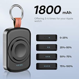 CKFN Portable Wireless Charger for Apple Watch, 1800mAh Power Bank Smart Keychain Gift with 4 LED Indicators, Magnetic iWatch Charger for Apple Watch Series 8,7,6,5,4,3,2,1,SE/Nike+/Hermes (Black)