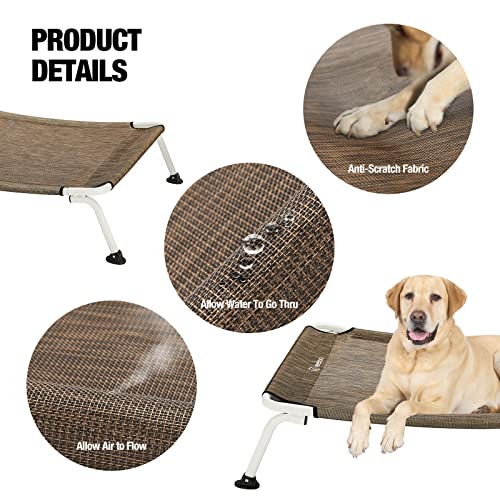 Veehoo Curved Cooling Elevated Dog Bed, White Frame Outdoor Raised Dog Cot, Chew Proof Pet Bed with Washable & Breathable Textilene Mesh, Non-Slip feet for Indoor & Outdoor, X Large, Beige Coffee