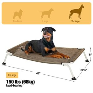 Veehoo Curved Cooling Elevated Dog Bed, White Frame Outdoor Raised Dog Cot, Chew Proof Pet Bed with Washable & Breathable Textilene Mesh, Non-Slip feet for Indoor & Outdoor, X Large, Beige Coffee