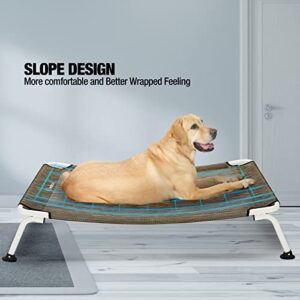 Veehoo Curved Cooling Elevated Dog Bed, White Frame Outdoor Raised Dog Cot, Chew Proof Pet Bed with Washable & Breathable Textilene Mesh, Non-Slip feet for Indoor & Outdoor, X Large, Beige Coffee