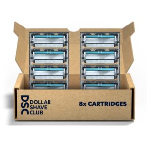 dollar shave club | 4-blade club razor refill cartridges, 8 count | precision cut stainless steel blades, great for longer hair and hard to shave spots, optimally spaced for easy rinsing, silver/blue