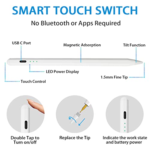 Stylus Pen for Apple iPad - iPad Pencil with Palm Rejection & Tilt Sensitive Compatible with 2018-2022 iPad 10th 9th 8th 7th 6th iPad Pro 11/12.9 Inch iPad Air 5th 4th 3rd iPad Mini 6th 5th Generation