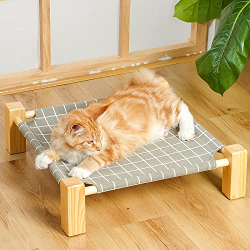 Elevated Cat Bed Raised Floor Hammock for 2 Cats with Stand Lifted Kitty Cots 18x18in for Small Dogs Puppy Rabbit Bunny No Drill Pet Lounger Easy to Assemble Indoor Outdoor