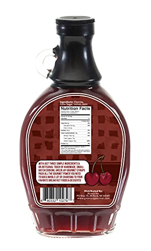 Green Jay Gourmet Tart Cherry Syrup - Premium Breakfast Syrup with Sweet Cherries, Cane Sugar & Lemon Juice - All-Natural, Non-GMO Pancake Syrup, Waffle Syrup & Dessert Syrup - 8 Ounces