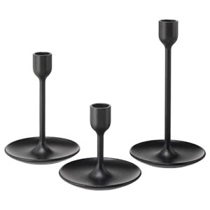ikea fulltalig candlestick, set of 3 powder coating black aluminum candlestick holder for taper candles, table romantic for wedding, birthday, dinner home & bar decorative (no led candle included)