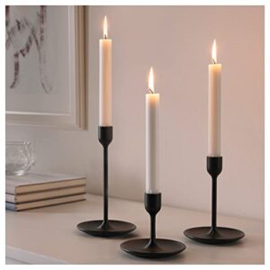 IKEA FULLTALIG Candlestick, set of 3 Powder Coating Black Aluminum Candlestick Holder for taper candles, Table Romantic for Wedding, Birthday, Dinner Home & Bar Decorative (No LED Candle Included)
