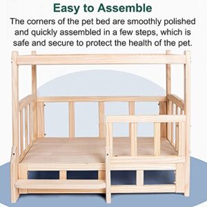 HYDT Solid Wood Frame Pet Cot for Large/Small Dogs,Elevated Dog Bed with Guardrail,Stairs&Mattress,Double-Layer Pet Bed for Cat (Size : 105x60x80cm/41.3x23.6x31.5in)