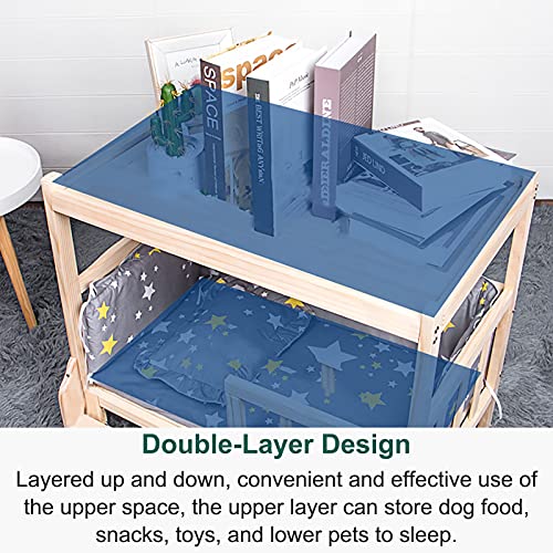 HYDT Solid Wood Frame Pet Cot for Large/Small Dogs,Elevated Dog Bed with Guardrail,Stairs&Mattress,Double-Layer Pet Bed for Cat (Size : 105x60x80cm/41.3x23.6x31.5in)