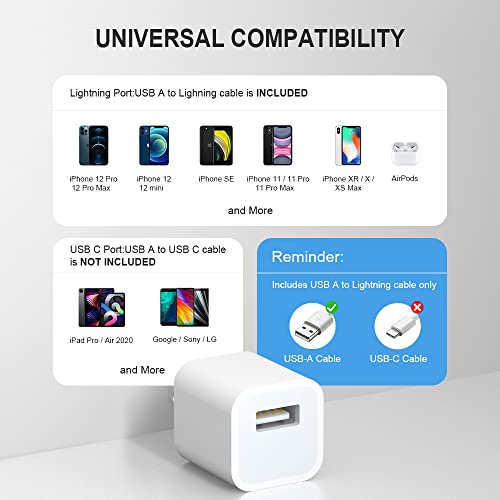 iPhone Charger【Apple MFi Certified 】[2-Pack] USB Wall Charger Block and 6FT USB Fast Charging Cable Compatible with iPhone 14/14 Pro/14 Pro Max/14 Plus/13/12/11/Mini/XS/Max/XR/X/8/7/SE