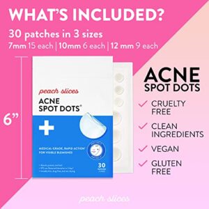 Peach Slices | Acne Spot Dots | Hydrocolloid Acne Patches | For Zits, Blemishes, & Breakouts | Vegan | Cruelty-Free | Pimple Patches | Facial Skin Care Products | 3 Sizes (7mm, 10mm, & 12mm) | 30 Ct