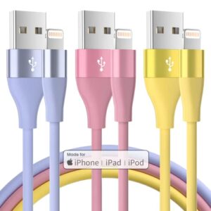 iphone charger [apple mfi certified] 3pack 10ft lightning cable fast charging iphone charger cord compatible with iphone 13 12 11 pro max xr xs x 8 7 6 plus se and more – colorful