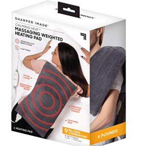 Calming Heat Massaging Weighted Heating Pad by Sharper Image- Weighted Electric Heating Pad with Massaging Vibrations, 6 Settings- 3 Heat, 3 Massage- 9 Relaxing Combinations, 12” x 24”, 4 lbs