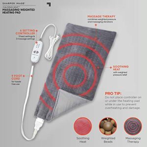 Calming Heat Massaging Weighted Heating Pad by Sharper Image- Weighted Electric Heating Pad with Massaging Vibrations, 6 Settings- 3 Heat, 3 Massage- 9 Relaxing Combinations, 12” x 24”, 4 lbs