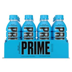 prime hydration drink sports beverage”blue raspberry,” naturally flavored, 10% coconut water, 250mg bcaas, b vitamins, antioxidants, 835mg electrolytes, 25 calories per 16.9 fl oz bottle (pack of 12)