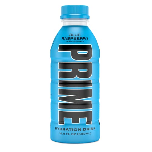 Prime Hydration Drink Sports Beverage"BLUE RASPBERRY," Naturally Flavored, 10% Coconut Water, 250mg BCAAs, B Vitamins, Antioxidants, 835mg Electrolytes, 25 Calories per 16.9 Fl Oz Bottle (Pack of 12)