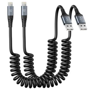 Coiled Lightning Cable, iPhone Charger Cable 3FT for Car, 2 Pack [Apple MFi Certified] 3 Feet Lightning Cord Compatible with iPhone14/13/12/11 Pro Max/XS MAX/XR/XS/X/8/7/Plus/6S iPad/iPod- Black