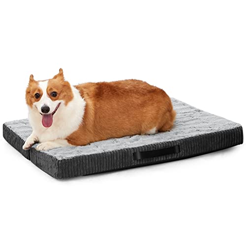 MIXJOY Medium Dog Bed for Medium Small Dogs, Waterproof Orthopedic Dog Bed with Removable Washable Cover, Memory Foam Pet Bed Mat for Crate, Portable & Foldable, Suitable for Pets Up to 40lbs