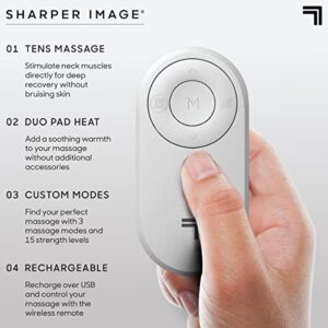 Sharper Image Neck Tens Muscle Stimulator with Soothing Heat & Wireless Remote, Pain Relief Therapy with 3 Massage Modes & 15 Intensity Levels, USB Rechargeable, 4 Hour Battery Life
