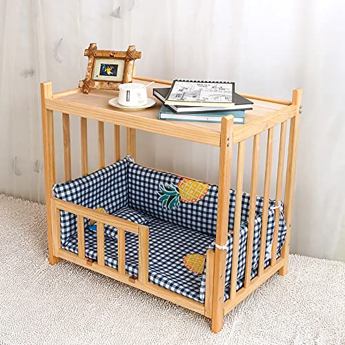 WDJBPSH 2 Tier Dog Bed Wood Frame with Side Table Storage Platform, Deluxe Lounge Pet Cots for Large Medium Small Dogs, Four Seasons Universal (Color : B)