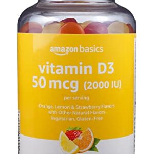 Amazon Brand - Solimo Vitamin D3 2000 IU, 160 Gummies (2 per Serving), Orange, Lemon & Strawberry