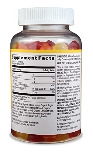 Amazon Brand - Solimo Vitamin D3 2000 IU, 160 Gummies (2 per Serving), Orange, Lemon & Strawberry