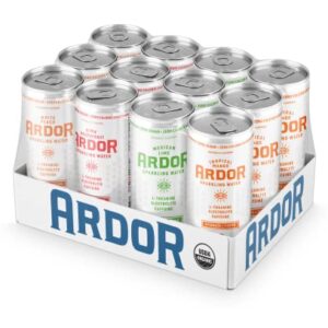 ARDOR ENERGY Sparkling Water TROPICAL variety 12 pack with 100mg Organic Caffeine from Green Tea & 200mg Organic L-Theanine (Focus & Calm). No Sugar. No Calories. Vegan. Gluten Free.