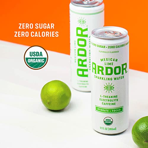 ARDOR ENERGY Sparkling Water TROPICAL variety 12 pack with 100mg Organic Caffeine from Green Tea & 200mg Organic L-Theanine (Focus & Calm). No Sugar. No Calories. Vegan. Gluten Free.