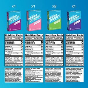 Propel Powder Packets 4 Flavor Variety Pack With Electrolytes, Vitamins and No Sugar 10 Count (Pack of 5) (Packaging May Vary)