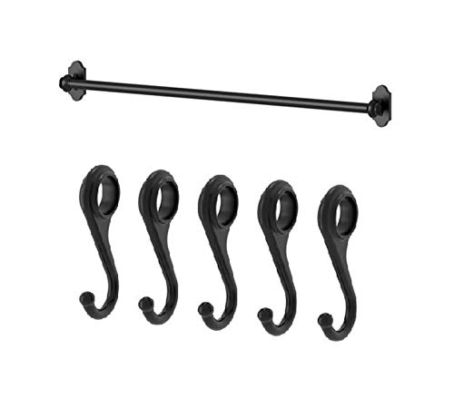 Ikea Steel Kitchen Organizer Set, 31 Inch Rail, 5 Hooks, Black