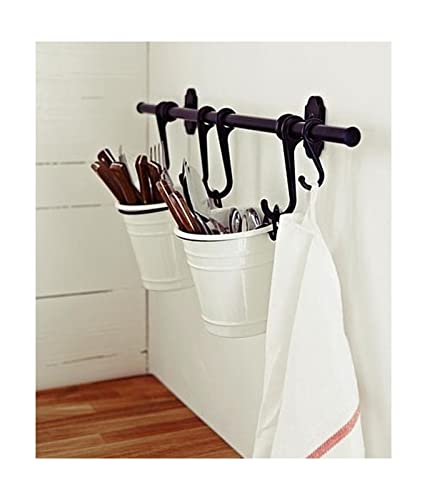 Ikea Steel Kitchen Organizer Set, 31 Inch Rail, 5 Hooks, Black