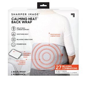 calming heat back wrap by sharper image- cordless electric back heating pad, inflatable lumbar, soothing heat & vibrations- 9 settings 3 heat, 3 vibration, 3 lumbar includes portable power pack