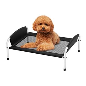 cooling elevated dog bed, raised dog bed for medium size dog, chew proof dog cot with no-slip feet, washable breathable mesh, easy clean, portable, for indoor or outdoor black