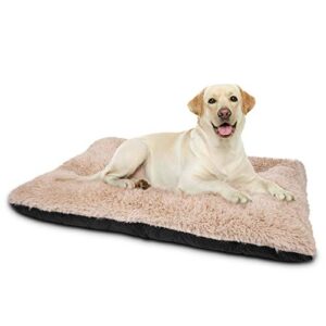 joejoy large dog bed crate pad, ultra soft calming dog crate bed washable anti-slip kennel crate mat for extra large medium small dogs, dog mats for sleeping and anti anxiety, 35″ x 23″, beige