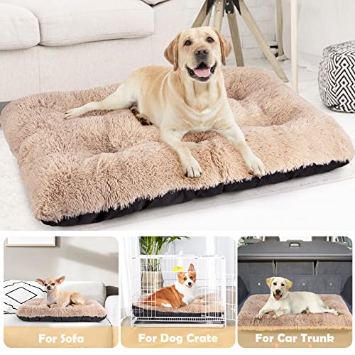 JOEJOY Large Dog Bed Crate Pad, Ultra Soft Calming Dog Crate Bed Washable Anti-Slip Kennel Crate Mat for Extra Large Medium Small Dogs, Dog Mats for Sleeping and Anti Anxiety, 35" x 23", Beige