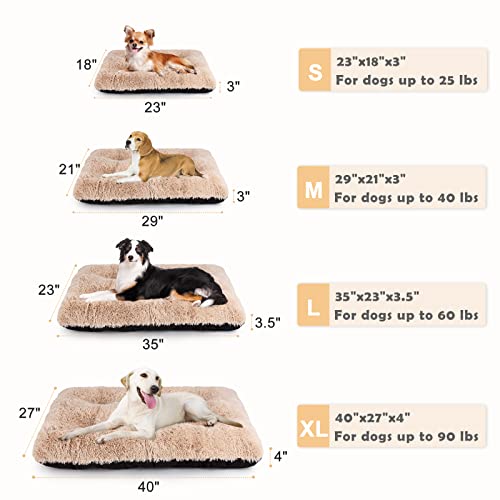 JOEJOY Large Dog Bed Crate Pad, Ultra Soft Calming Dog Crate Bed Washable Anti-Slip Kennel Crate Mat for Extra Large Medium Small Dogs, Dog Mats for Sleeping and Anti Anxiety, 35" x 23", Beige