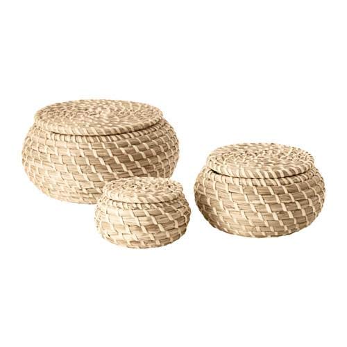 Ikea Seagrass Box with lid, Set of 3, sea Grass