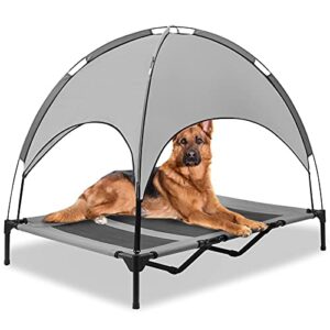 zoomos petok 48″ elevated dog bed large with removable canopy breathable oxford fabric w/convenient carrying bag portable raised pet cot cooling dog bed for camping beach lawn (x-large 48 inch, grey)