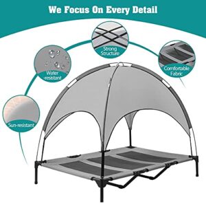 ZOOMOS PETOK 48" Elevated Dog Bed Large with Removable Canopy Breathable Oxford Fabric w/Convenient Carrying Bag Portable Raised Pet Cot Cooling Dog Bed for Camping Beach Lawn (X-Large 48 INCH, Grey)