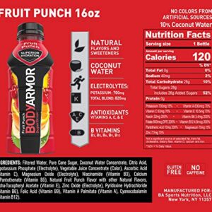 BODYARMOR Sports Drink Sports Beverage, Fruit Punch, Natural Flavors With Vitamins, Potassium-Packed Electrolytes, Perfect For Athletes, 16 Fl Oz (Pack of 12)