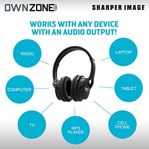 Sharper Image OWN ZONE Wireless Rechargeable TV Headphones- RF Connection, 2.4 GHz, Transmits Wirelessly up to 100ft, No Bluetooth Required, AUX, RCA, & Optical Cable Included (Black)