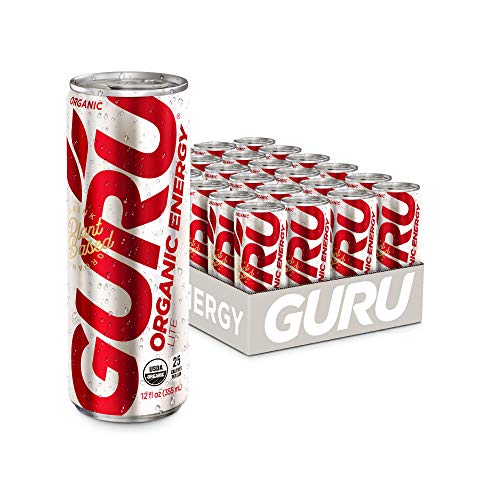 GURU Lite Organic Energy Drink | Stay Focused with Refreshingly Good Energy | Organic Ingredients | Low Calories | Uncompromisingly Good Energy | 12oz (Pack of 24)