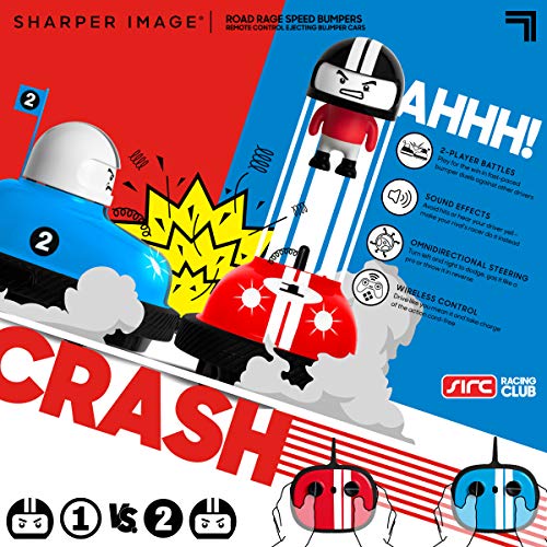 Sharper Image Road Rage RC Speed Bumper Cars, Mini Remote Controlled Ejector Vehicles, 2 Player Head to Head Battle, Crash into Opponents, 2.4 GHz, Red and Blue, Ages 6 and Up