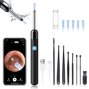 ear wax removal – earwax remover tool with 8 pcs ear set – ear cleaner with camera – earwax removal kit with light – ear camera with 6 ear spoon – ear cleaner for ios & android (black)