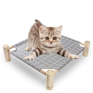 Cat and Dog Hammock Bed, Wooden cat Hammock Elevated Cooling Bed, Detachable Portable Indoor Outdoor pet Bed, Suitable for Cats and Small Dogs