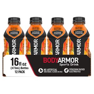 BODYARMOR Sports Drink Sports Beverage, Orange Mango, Natural Flavors With Vitamins, Potassium-Packed Electrolytes, Perfect For Athletes, 16 Fl Oz (Pack of 12)