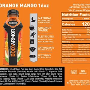 BODYARMOR Sports Drink Sports Beverage, Orange Mango, Natural Flavors With Vitamins, Potassium-Packed Electrolytes, Perfect For Athletes, 16 Fl Oz (Pack of 12)